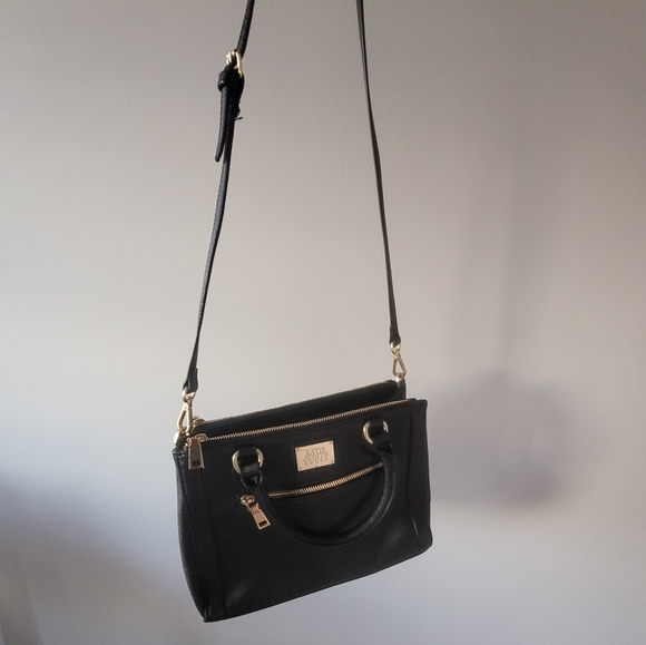 Black Gold Zip Saffiano Galleria Satchel Crossbody Top Handle Katie Judith Bag - Picture 11 of 12